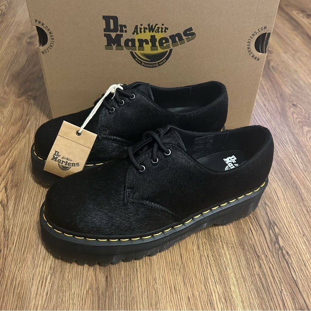 DR MARTENS 1461 Quad black hair leather Platform oxfords shoes women’s 9 new